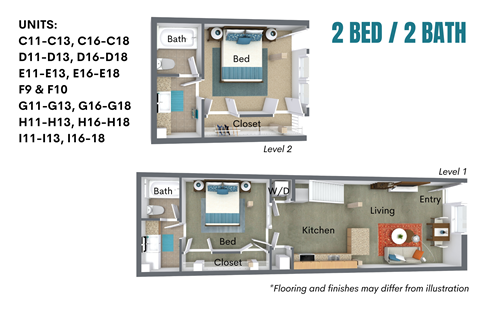 Floor plan for 2 beds, 2 baths, 1013 sqft